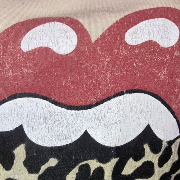 FREE PEOPLE Day Dreamer Rolling Stones Flocked Leopard Tongue Tee Womens Medium - Picture 3 of 11